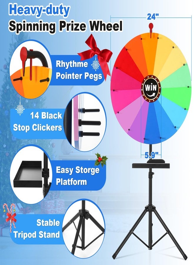 AugFir 24-inch Spinning Prize Wheel, Ajustable 37"-65" Height Spinning Wheel, Storable Prize Wheel Spinner with Stand, Wheel of Fortune, Spin Wheel for Prizes, 14 Slots - Image 4